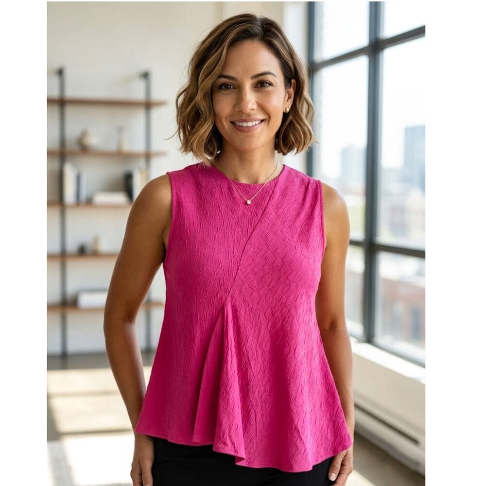 Rachel Comey Cloque Textured Asymmetrical Peplum Top, Fuscia, Womens Size 0